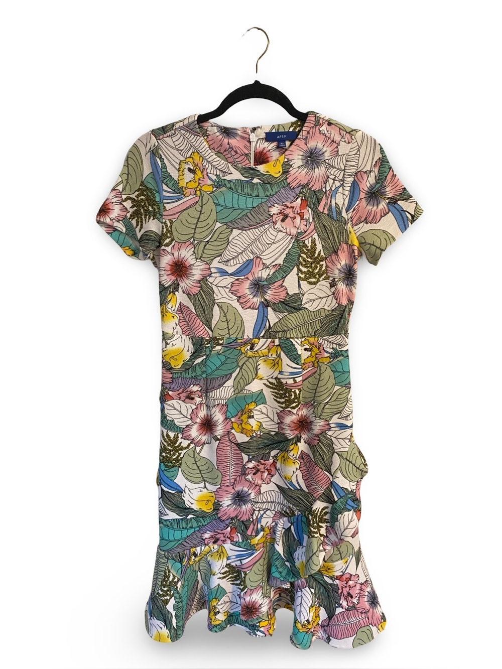 Floral Leaf Print Short Sleeve Dress - Multi